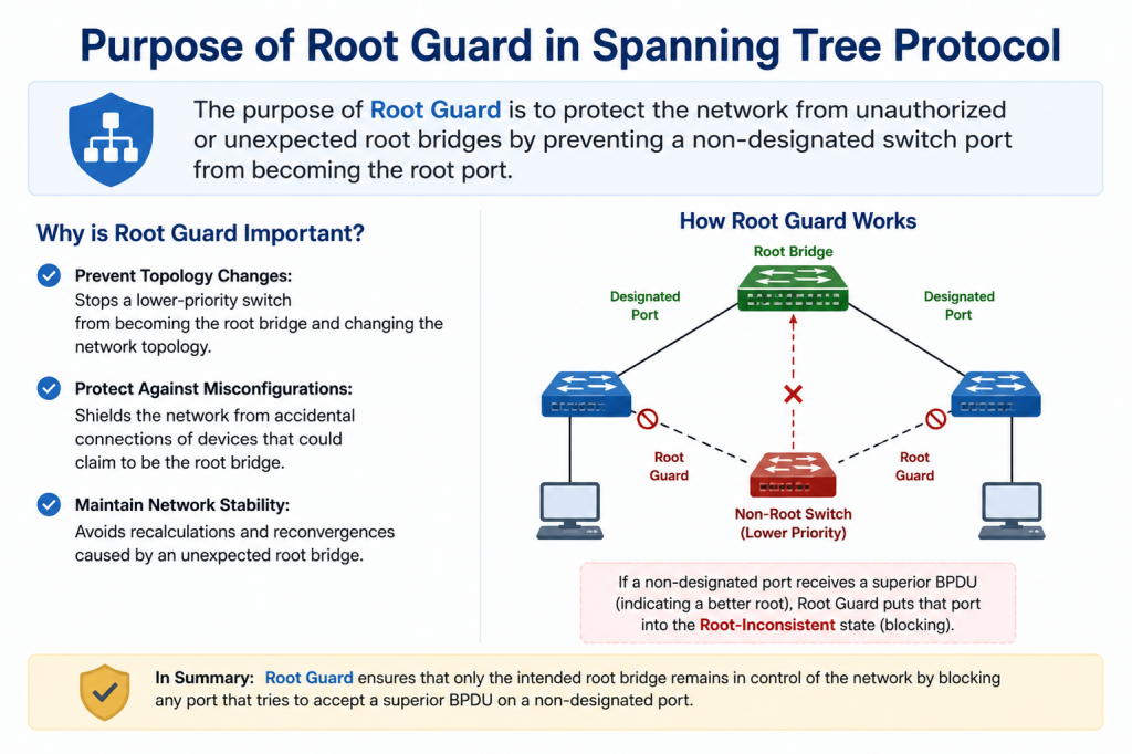 What is the purpose of Root Guard in Spanning Tree Protocol? – ExamTopics