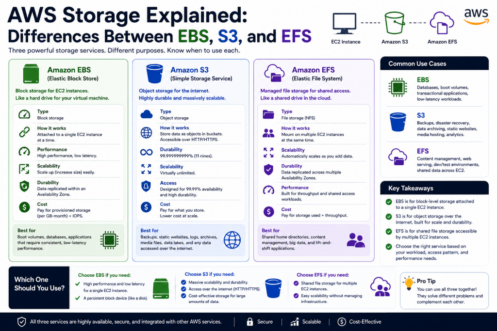 AWS Storage Explained: Differences Between EBS, S3, and EFS – ExamTopics